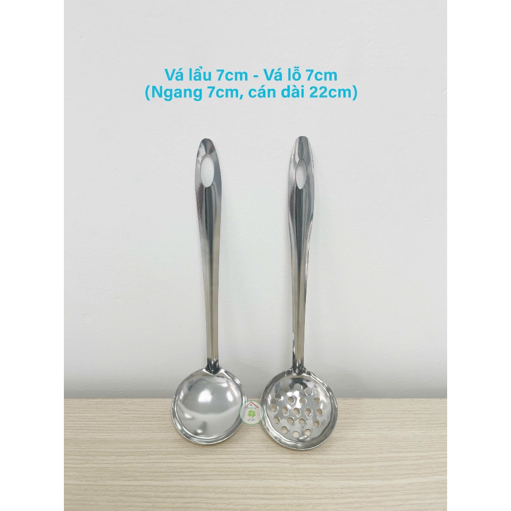 Combo 2 Vá lẩu 7cm / 2 vá lỗ inox cán dài ( ngang 7cm - cán dài 22cm)