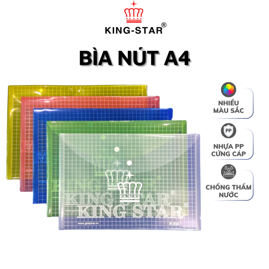 Bìa Nút A4 KINGSTAR Nhựa PP Chống Thấm Túi Đựng Hồ Sơ Tài Liệu Văn Phòng Cao Cấp (12 cái/xấp)