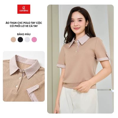 Áo polo nữ CARDINA chất thun CVC tay cộc có phối lơ ve cổ và tay 6APC10