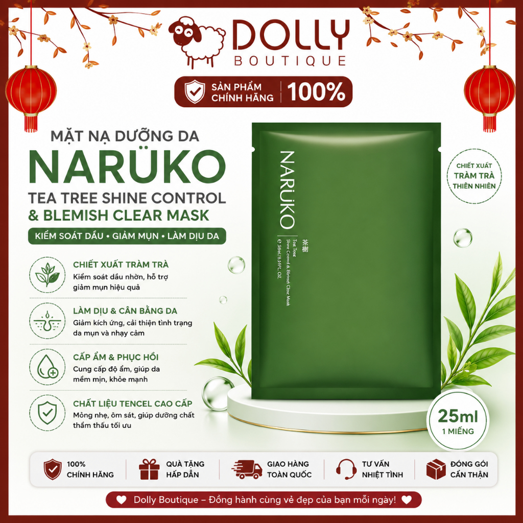 Mặt nạ trà tràm kiểm soát dầu và mụn Naruko Tea Tree Shine Control and Blemish Clear Mask 26ml [ Link mớ