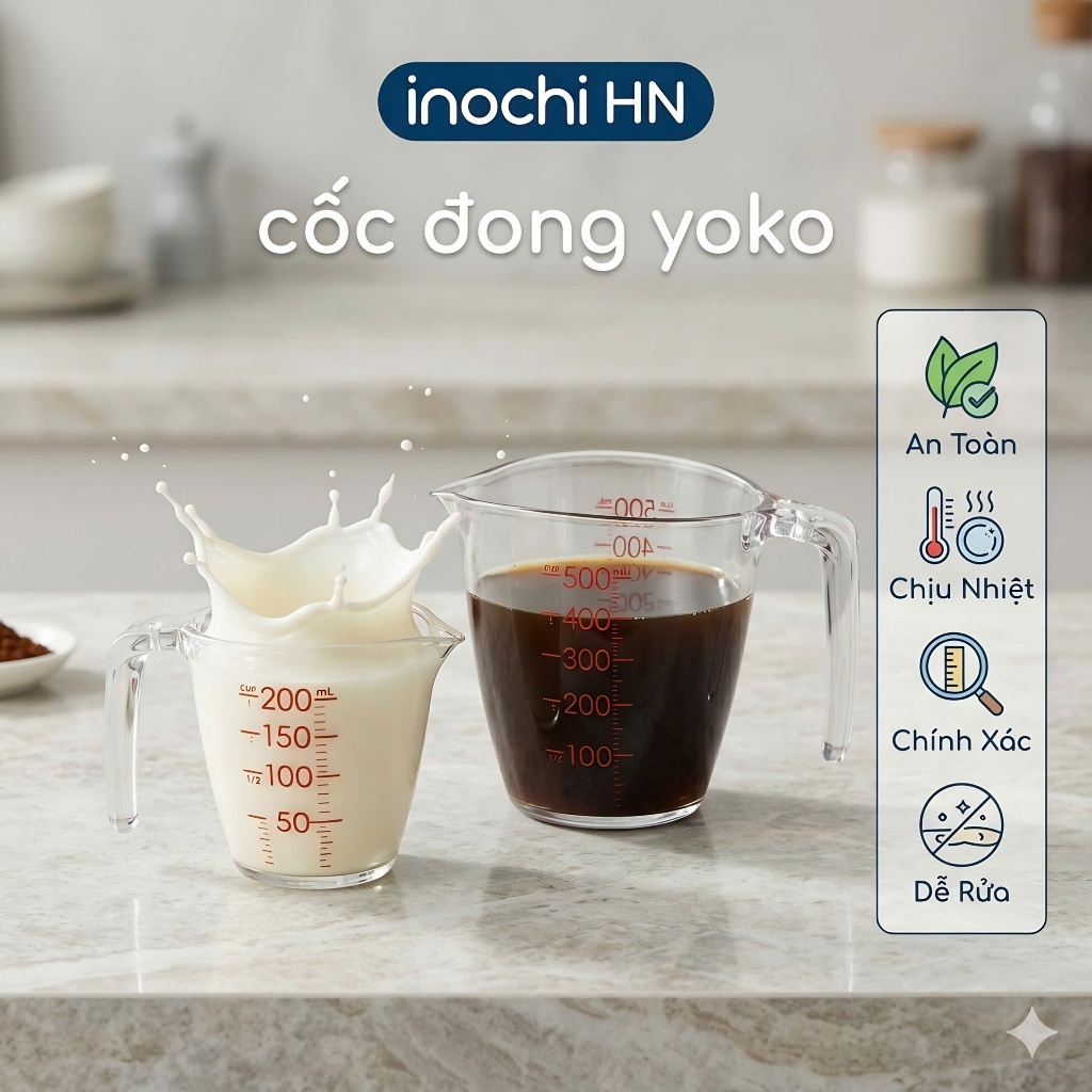 INOCHI N1 Cốc đong YOKO 200ml - 500ml Chịu nhiệt 140 độ C, Sử dụng nhựa kháng khuẩn