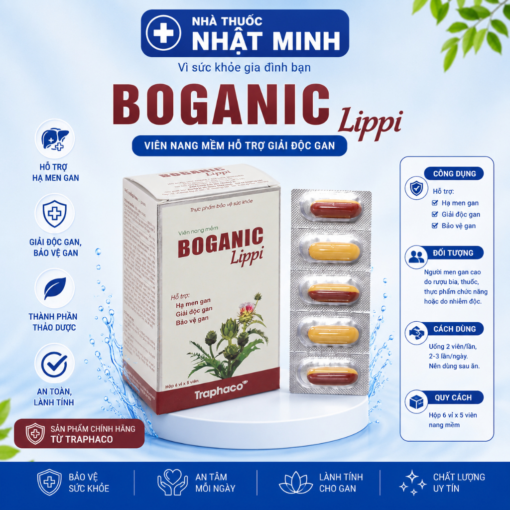 Boganic Lippi Traphaco - Hỗ Trợ: Giải Độc Mát Gan, Hạ Men Gan, Giảm Mỡ Máu, Tăng Cường Chức Năng Gan