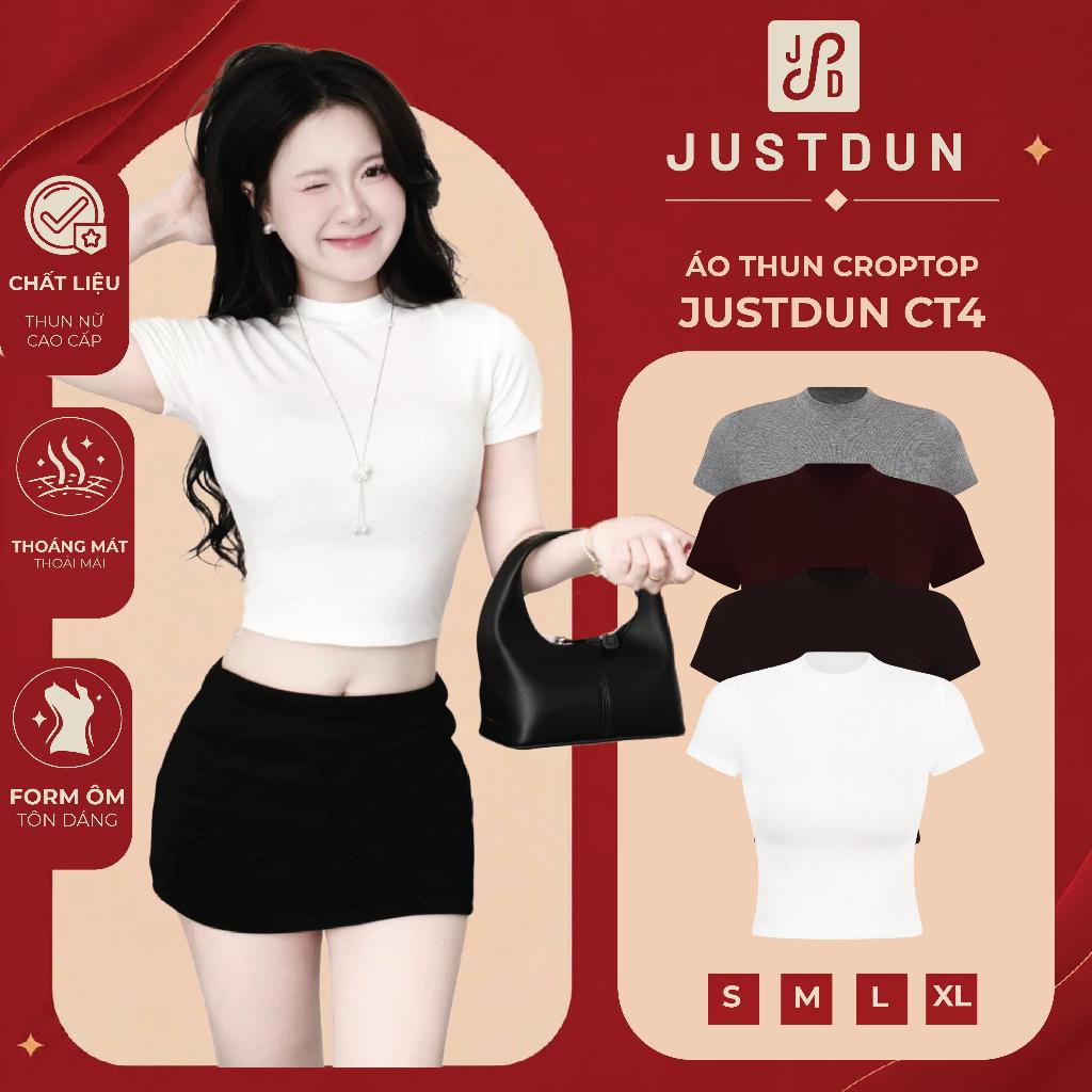 Áo thun croptop cộc tay nữ basic chất cotton mịn co giãn Justdun CT4