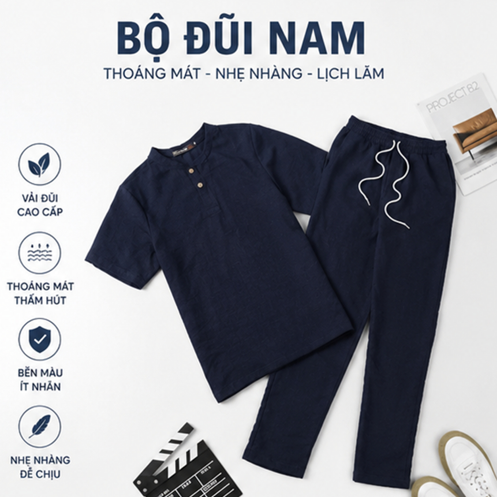 BỘ ĐŨI NAM MÀU TÍM THAN CAO CẤP – THOÁNG MÁT, ĐƠN GIẢN NHƯNG CỰC KỲ TINH TẾ
