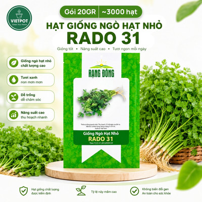 Hạt Giống Ngò Hạt Nhỏ Rado, Vietpot, Gói 2.5gr, Dễ Trồng, Nảy Mầm, Thu Hoạch, Năng Suất Cao.