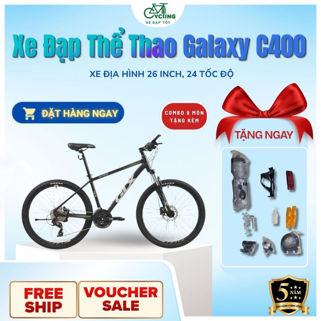Xe Đạp Thể Thao Galaxy C400 Chase C400 - Xe Địa Hình 26 Inch, 24 Tốc Độ, Phanh Dầu, Tặng Phụ Kiện