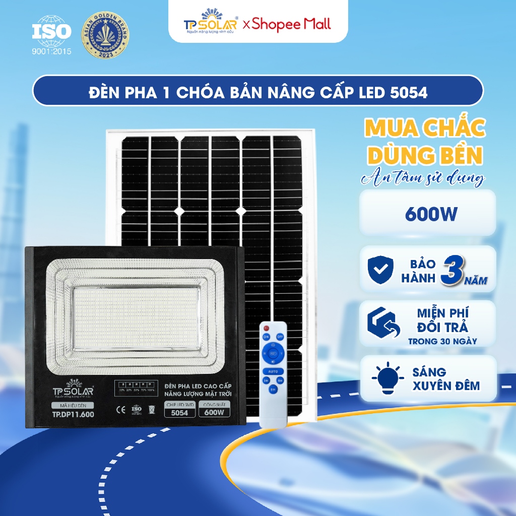 [LIVE KOL] Đèn Pha Năng Lượng Mặt Trời TP SOLAR Công Suất 600W Chiếu Sáng 300m2 Vỏ Nhôm Đúc, Sáng Xu