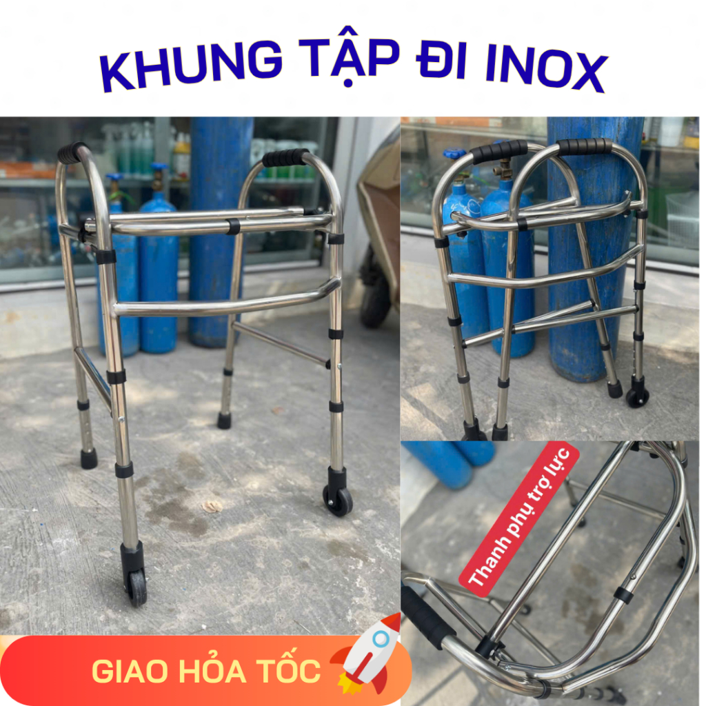 Khung tập đi inox, khung chữ U, khung tập đi cho người già