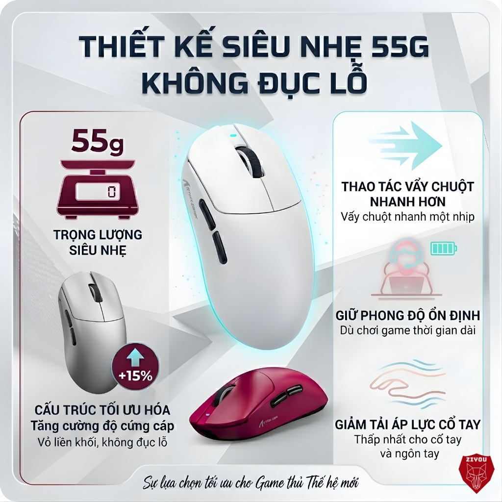 Chuột Không Dây Chuyên Game Ziyou Attack Shark X8SE Cảm Biến PAW3311, 1000Hz, Switch Omron, Pin Sạc | BigBuy360 - bigbuy360.vn