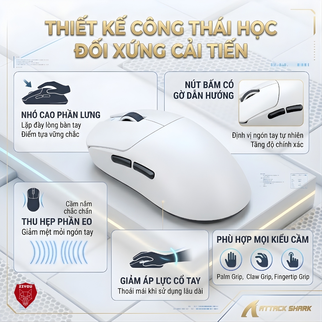 Chuột Không Dây Chuyên Game Ziyou Attack Shark X8SE Cảm Biến PAW3311, 1000Hz, Switch Omron, Pin Sạc | BigBuy360 - bigbuy360.vn