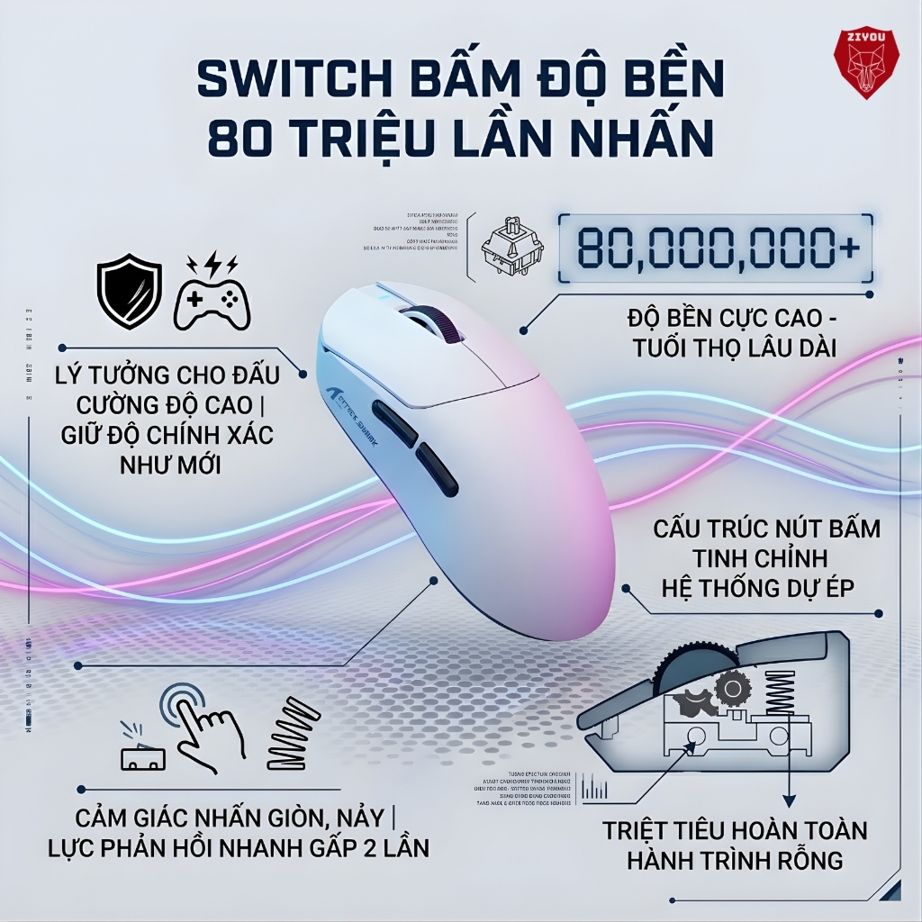 Chuột Không Dây Chuyên Game Ziyou Attack Shark X8SE Cảm Biến PAW3311, 1000Hz, Switch Omron, Pin Sạc | BigBuy360 - bigbuy360.vn