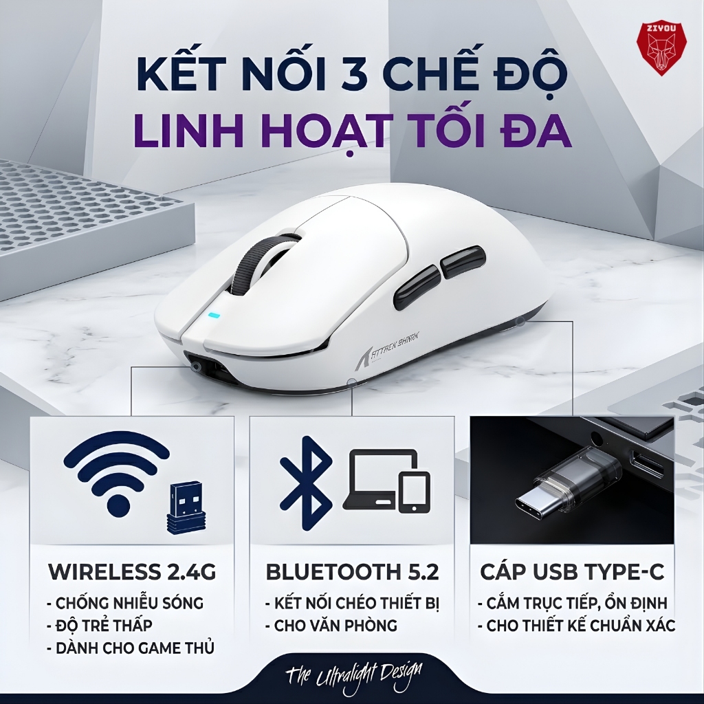 Chuột Không Dây Chuyên Game Ziyou Attack Shark X8SE Cảm Biến PAW3311, 1000Hz, Switch Omron, Pin Sạc | BigBuy360 - bigbuy360.vn