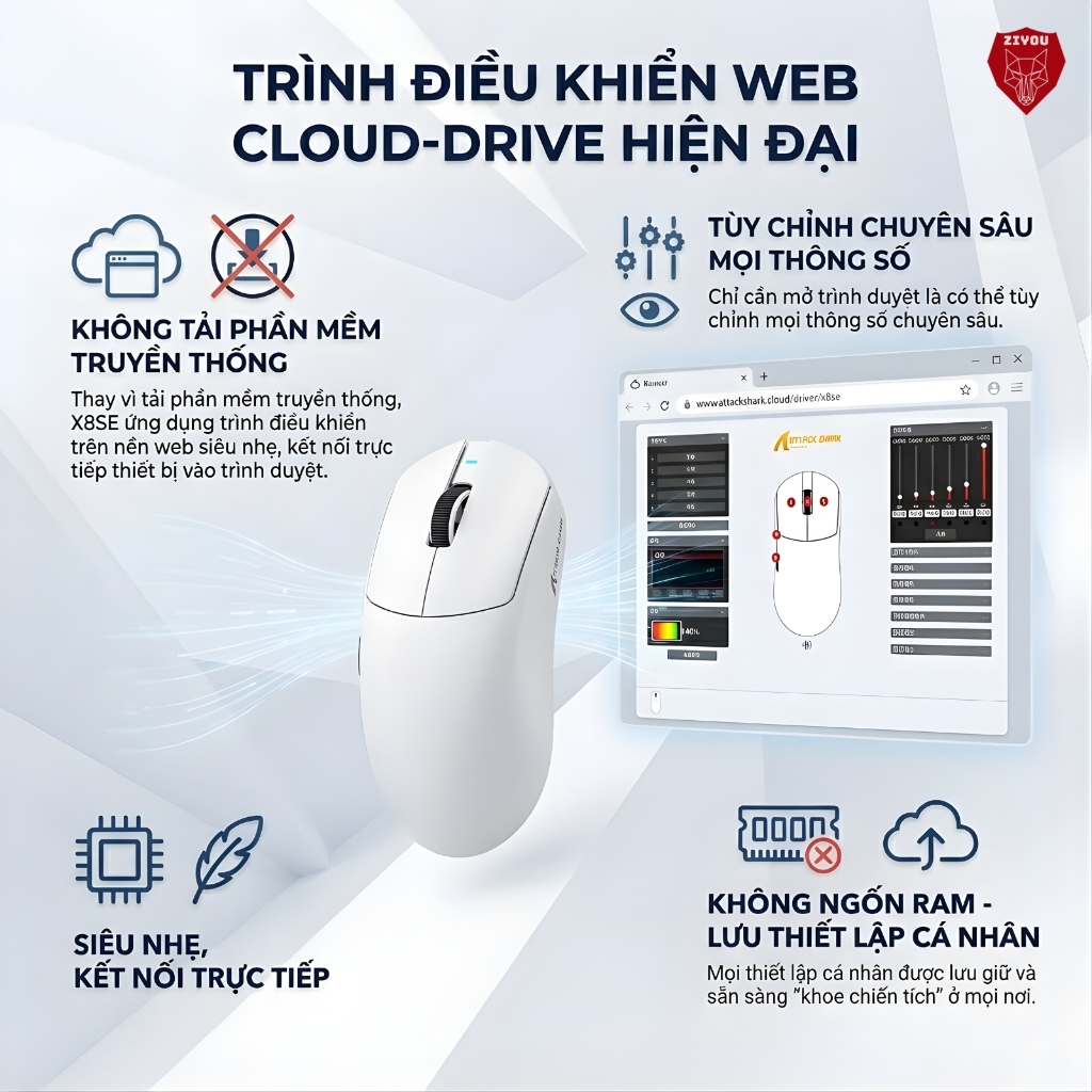 Chuột Không Dây Chuyên Game Ziyou Attack Shark X8SE Cảm Biến PAW3311, 1000Hz, Switch Omron, Pin Sạc | BigBuy360 - bigbuy360.vn