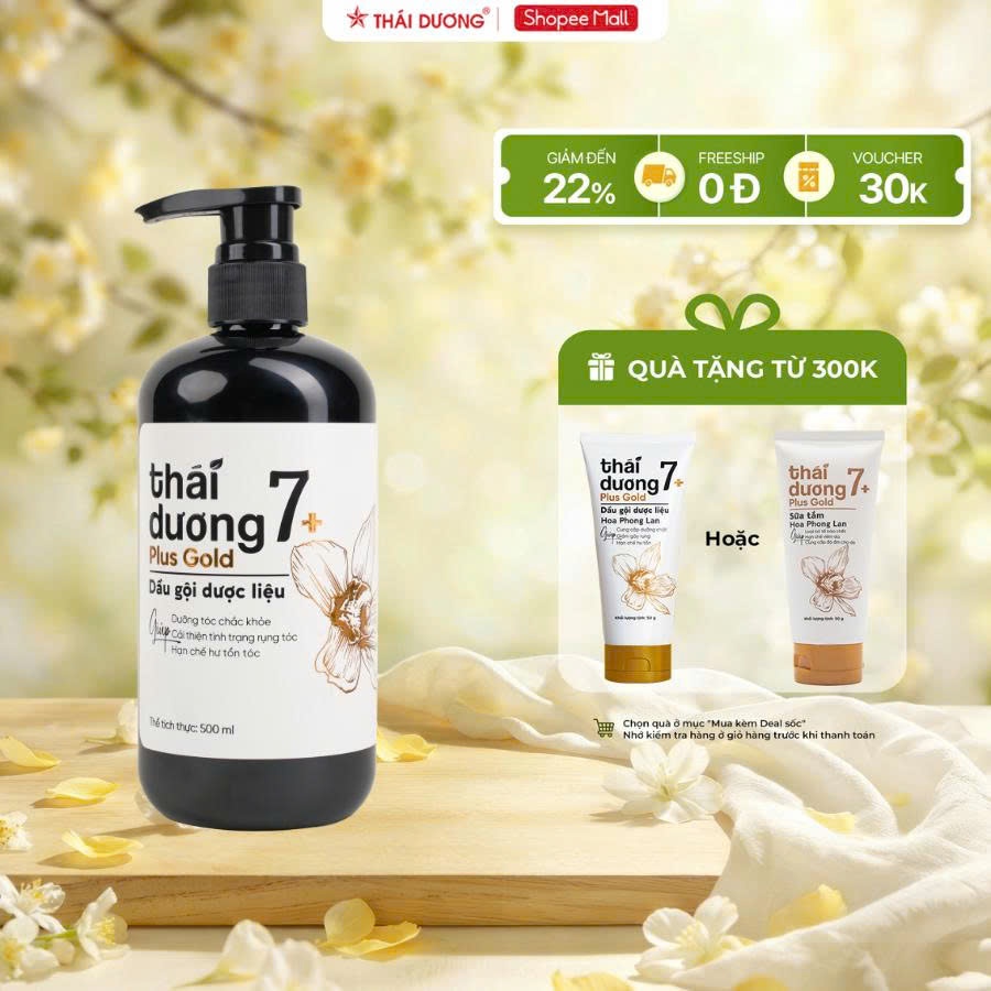 Dầu gội Thái Dương 7 Plus GOLD (Hoa Phong Lan) 500ml/250ml  - Dầu gội dược liệu dành cho tóc rụng , 