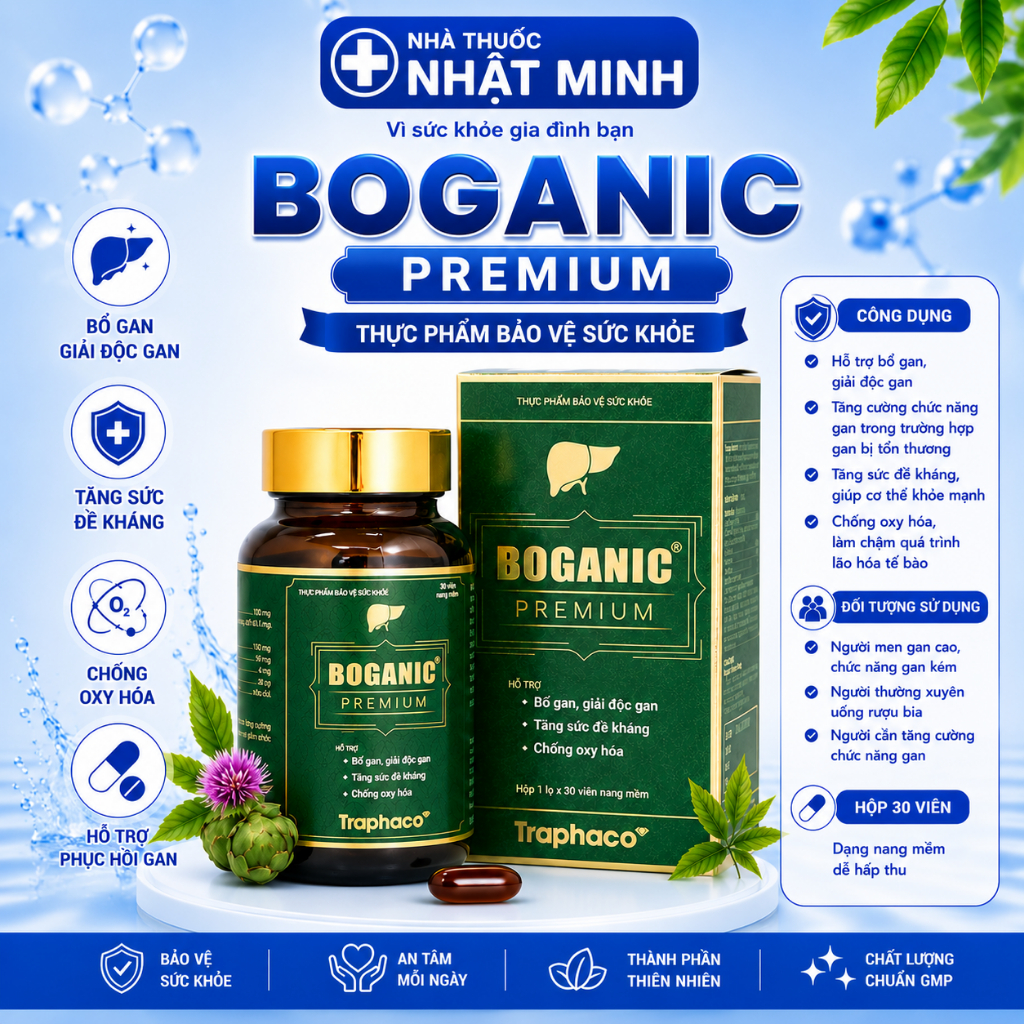 Boganic Premium Traphaco Bổ Gan Giúp Hỗ Trợ Thải Độc Gan Mát Gan, Chống Oxy Hóa 30 Viên/Hộp
