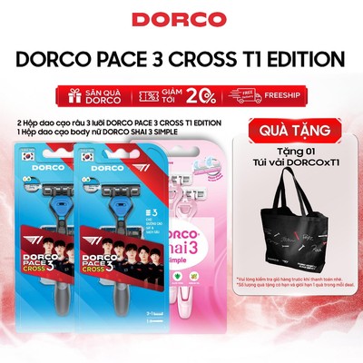 [Tặng-1 Túi Vải Dorco T1] Deal 4 - 2 Bộ Dao Cạo Râu Hàn Quốc 3 Lưỡi DORCO PACE 3 CROSS T1 Edition + 1 Bộ Dao Cạo Body Nữ