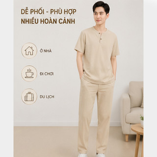 Bộ Đũi Nam Màu Be Cao Cấp Form Rộng - Mặc Mát Cả Ngày, Đi Chơi Đi Phố Cực Đẹp