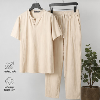Bộ Đũi Nam Màu Be Cao Cấp Form Rộng - Mặc Mát Cả Ngày, Đi Chơi Đi Phố Cực Đẹp