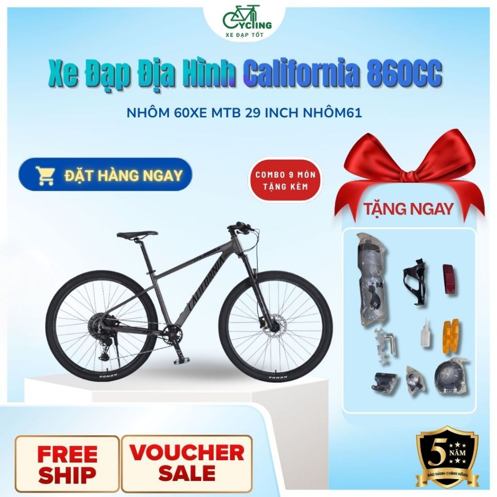 Xe Đạp Địa Hình California 860CC – Xe MTB 29 Inch Nhôm 6061 Shimano 10 Tốc Độ Phanh Dầu Êm Mạnh
