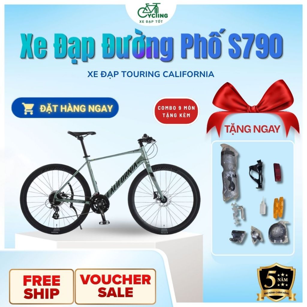 Xe Đạp Đường Phố S790 2026 – Xe Đạp Touring California, Nhôm 6061 Shimano 24 Tốc Độ Phanh Dầu Êm