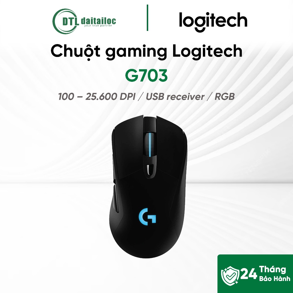 Chuột không dây gaming Logitech G703 Hero Black 910-005642 | Chính Hãng | Bảo Hành 24 Tháng