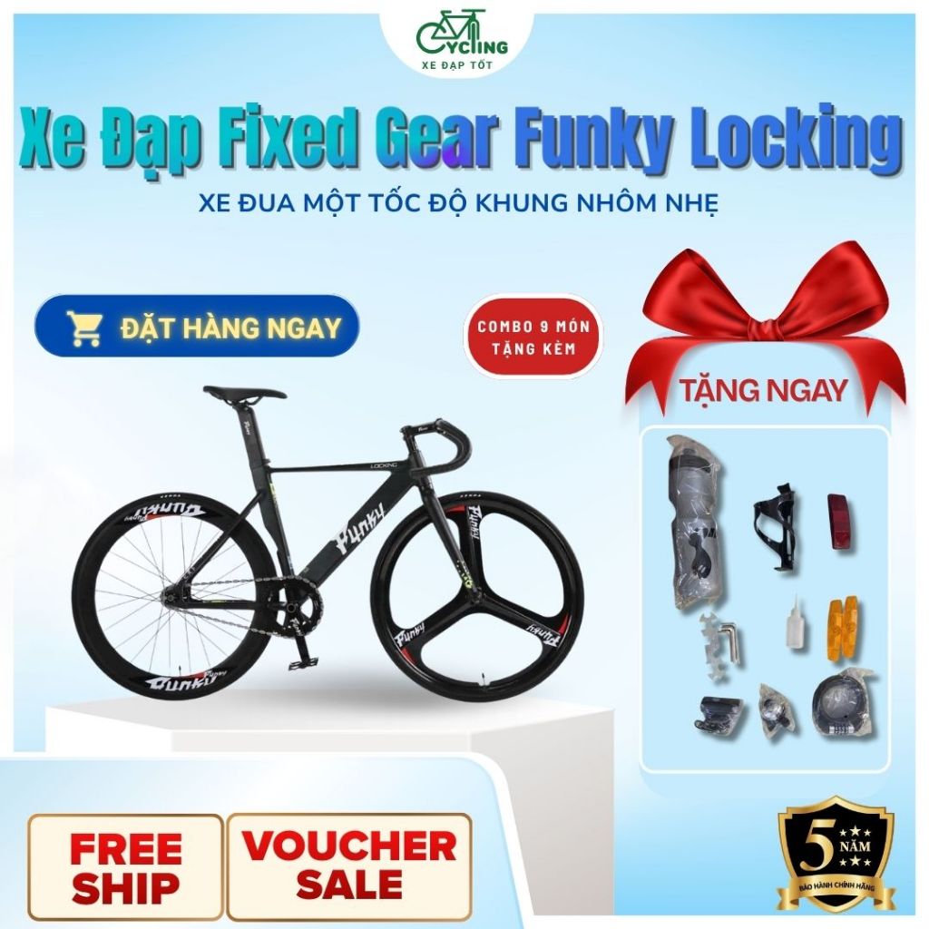 Xe Đạp Fixed Gear Funky Locking 700C Funky – Xe Đua Một Tốc Độ Khung Nhôm Nhẹ Vận Hành Linh Hoạt