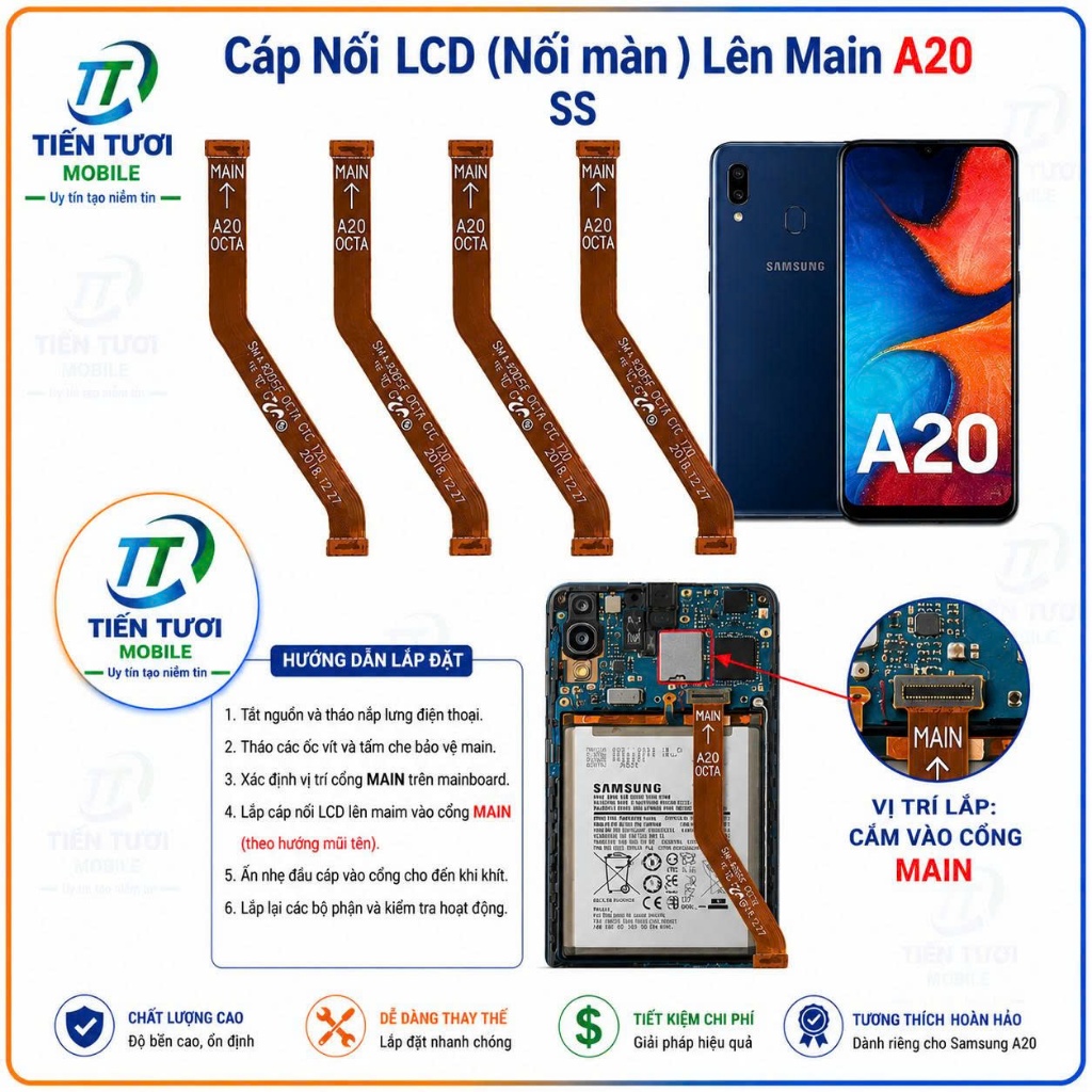 Cáp Kết Nối (LCD )Màn hình Lên Main samsung A20