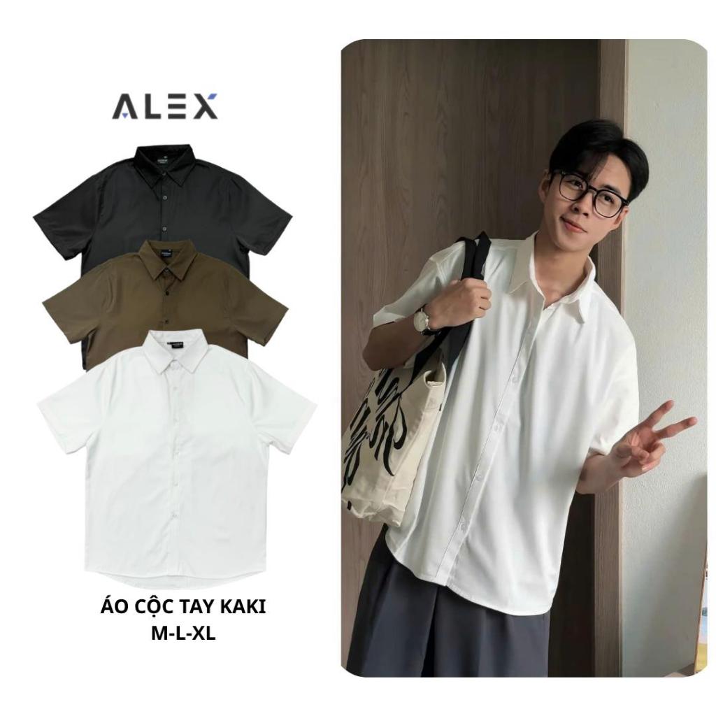 Áo Sơ Mi A33 Kaki Trơn Cộc Tay Form Rộng Unisex Nam Nữ Đi Học Đi Chơi - ALEXMAN