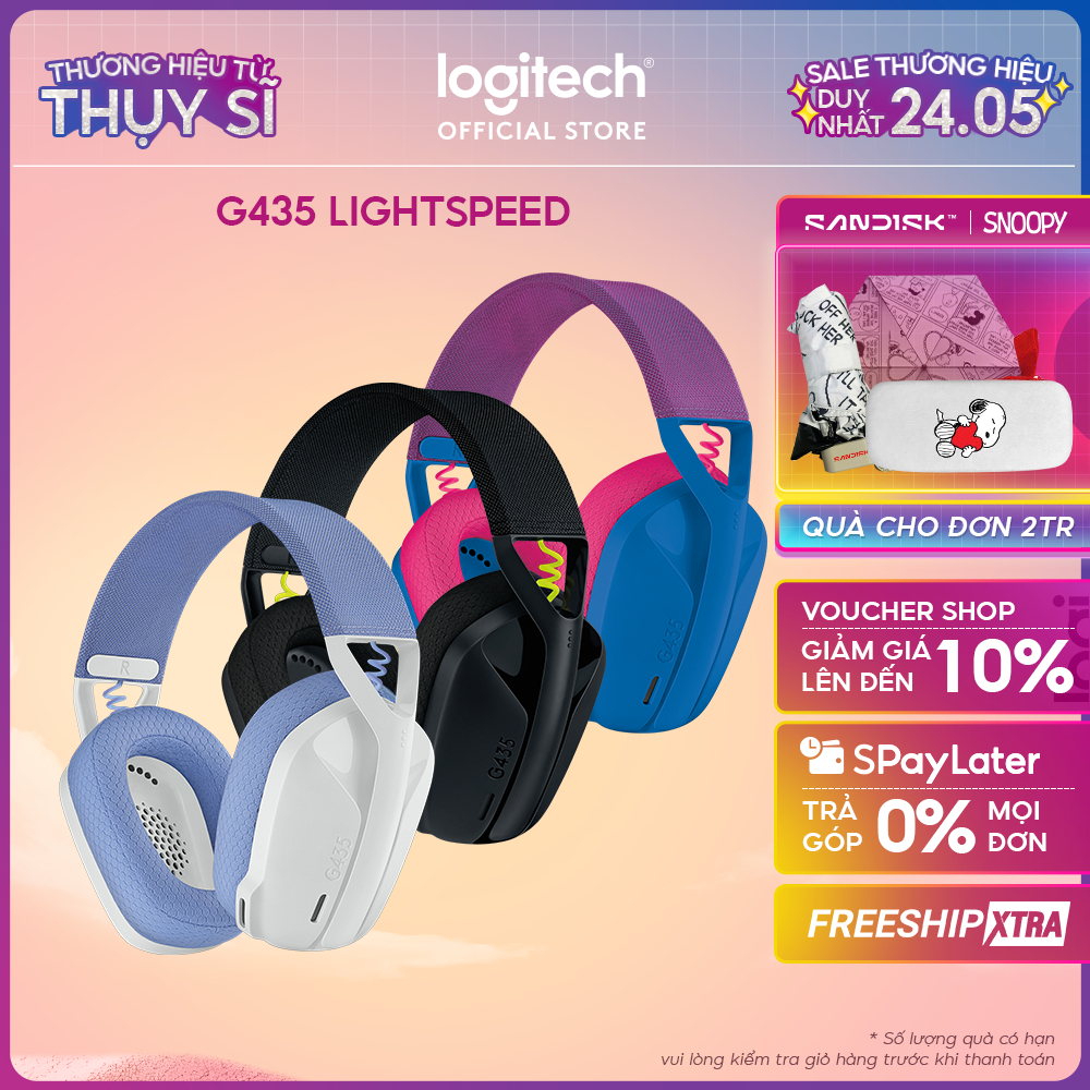 Tai nghe gaming Bluetooth và Lightspeed Logitech G435 Mic ảo tích hợp PC Mobile PS5