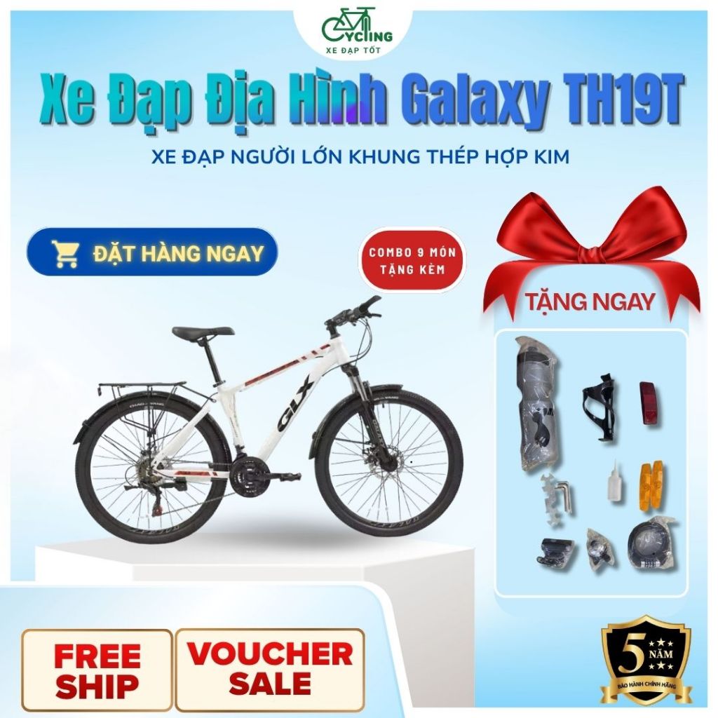 Xe Đạp Địa Hình Galaxy TH19T 2026, Xe Đạp Người Lớn Khung Thép Hợp Kim Vành 24/26 Inch Baga
