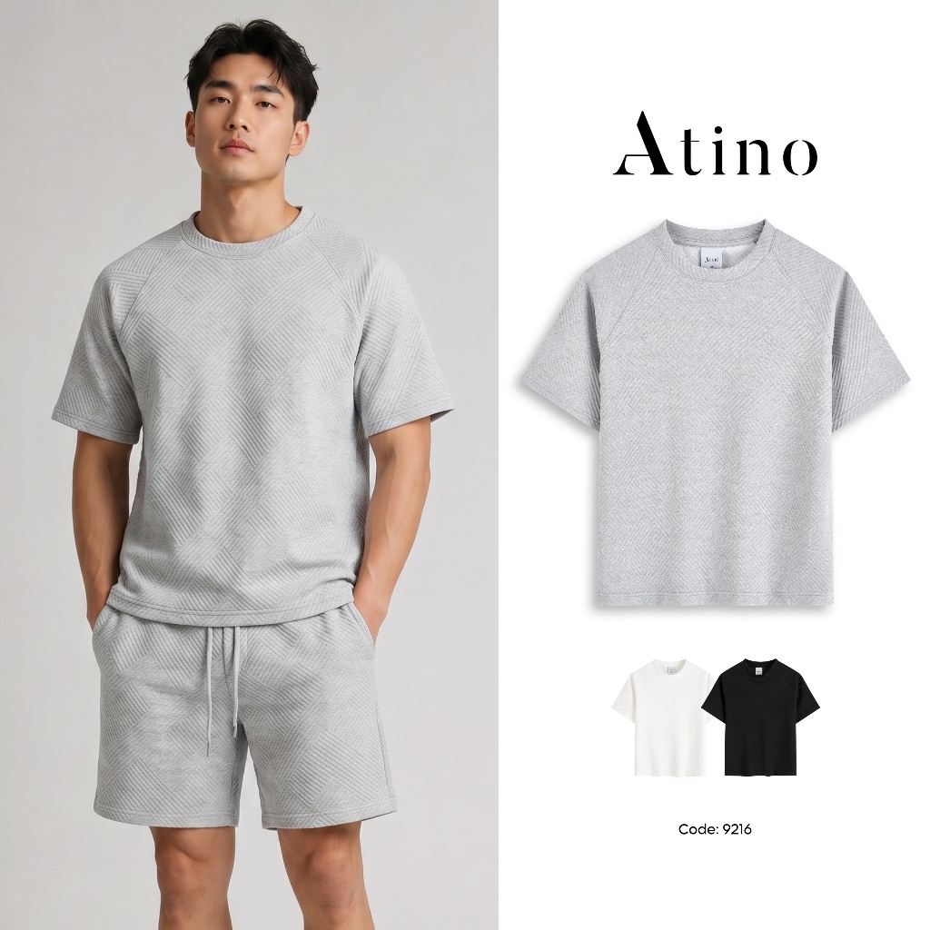 Áo Phông Nam Local Brand ATINO Dệt Nổi Cao Cấp Dày Dặn Đứng Form L.3.9219