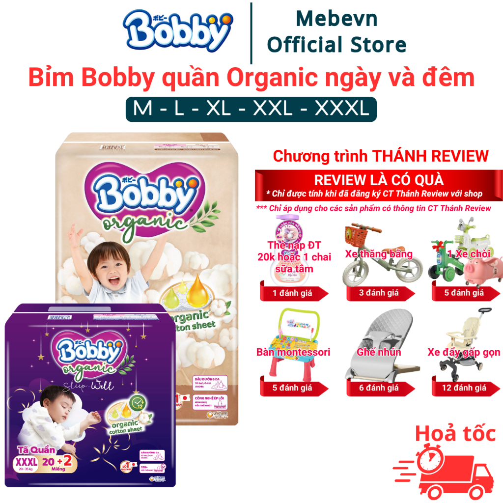 bỉm bobby quần Organic cao cấp 2025, bỉm bobby chính hãng chất liệu tự nhiên, siêu thấm hút cho bé