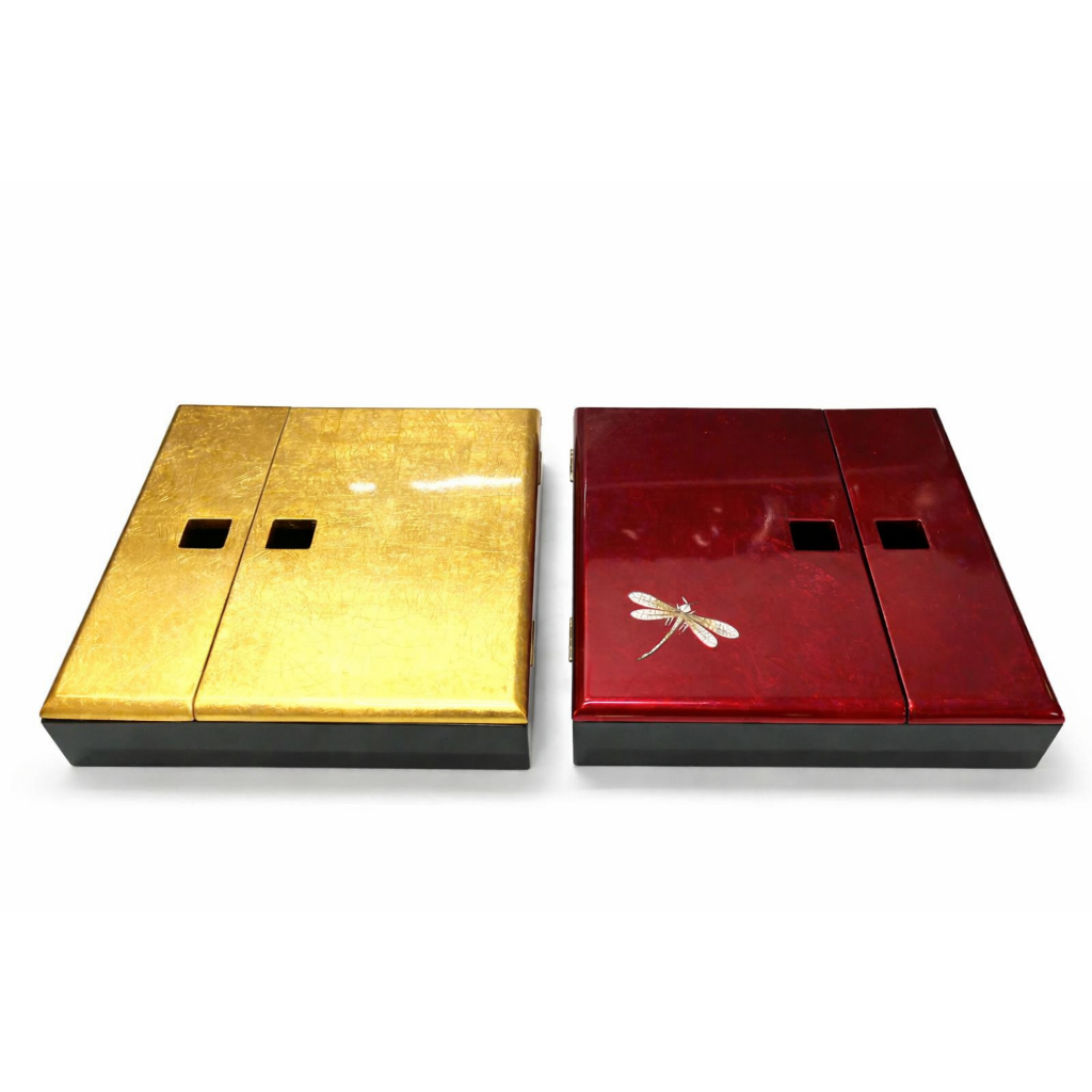 🍽️ HỘP ĐỰNG MUỖNG ĐŨA SƠN MÀI CAO CẤP THANH BÌNH LÊ SIZE 25X25X6 CM – NẮP GẬP DÁT VÀNG/ BẠC
