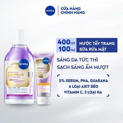 Bộ Nước Tẩy Trang NIVEA Luminous Skin Glow Sáng Da (400ml) & Sữa Rửa Mặt NIVEA Sạch Sáng - Ẩm Mượt - (98762+99403)