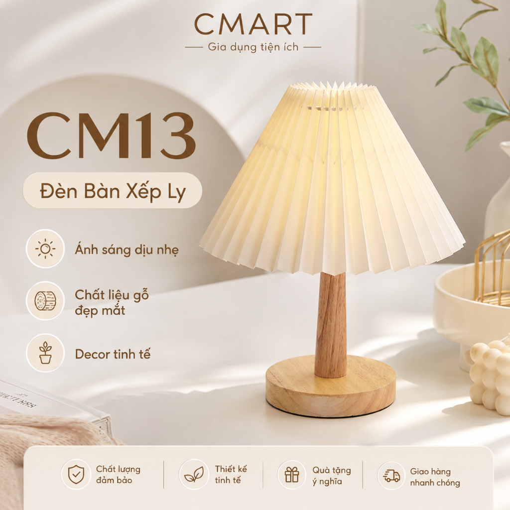 𝐂𝐌𝐀𝐑𝐓.𝐆𝐢𝐚 𝐝𝐮̣𝐧𝐠 Đèn Ngủ Để Bàn Chân Gỗ Xếp Ly Kiểu Dáng Hàn Quốc CM13 [CMART_GIA DỤNG TIỆN ÍCH]