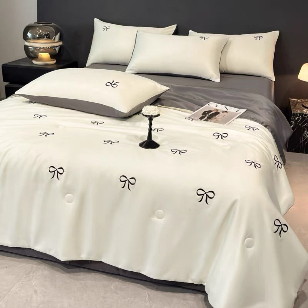 Bộ Chăn Ga Gối Lụa Thái Nhập Khẩu Cao Cấp 4 Món , Chất Liệu Lụa Thái Mềm Mịn , Thoáng Khí
