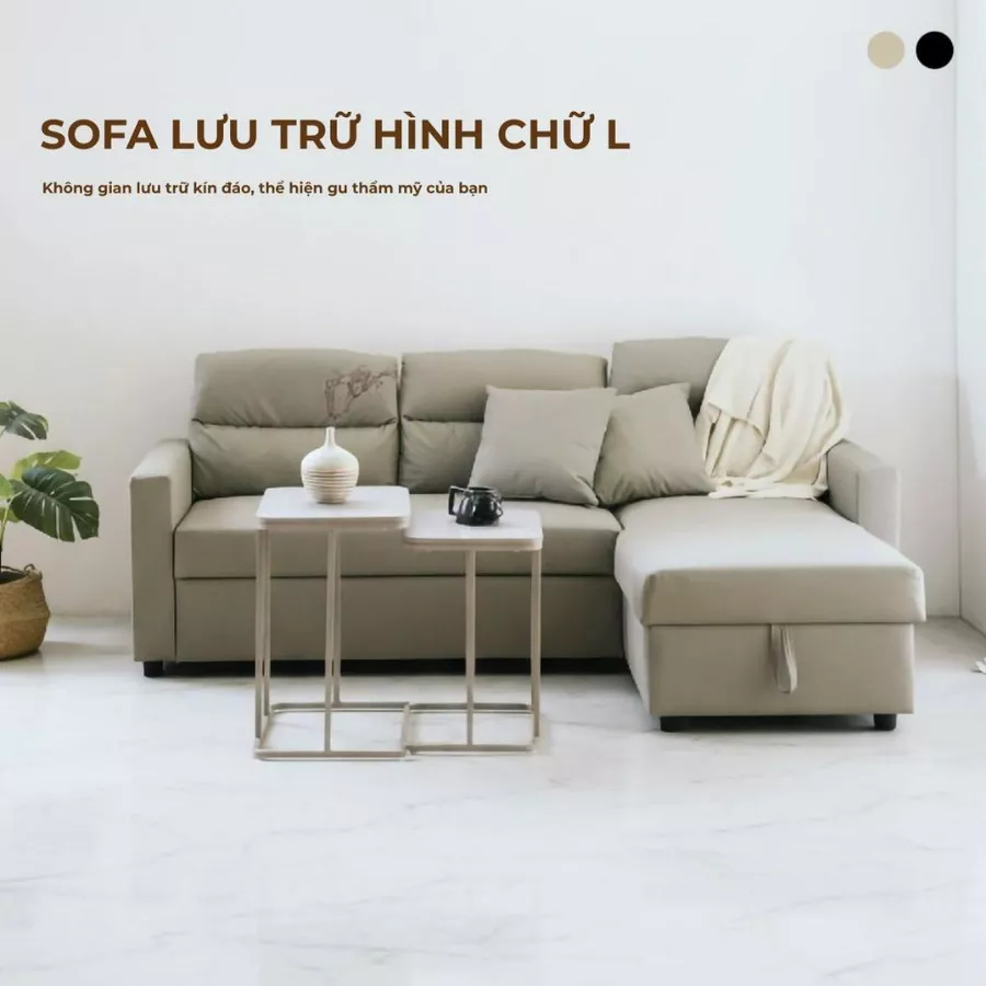 [FURNI HOME]  SOFA GIƯỜNG CHỮ L THÔNG MINH RICHOME P-R-SF110MT/BK - DA PU BOSS CAO CẤP - TÍCH HỢP NG