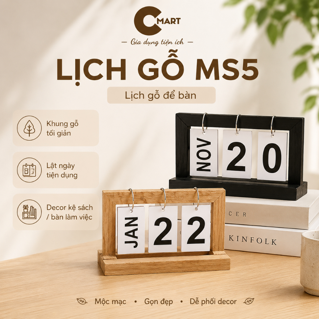 𝐂𝐌𝐀𝐑𝐓.𝐆𝐢𝐚 𝐝𝐮̣𝐧𝐠 Lịch Để Bàn Gỗ Lịch Lật Decor Trang Trí Bằng Gỗ Tự Nhiên MS5 [CMART GIA DỤNG TIỆN ÍC