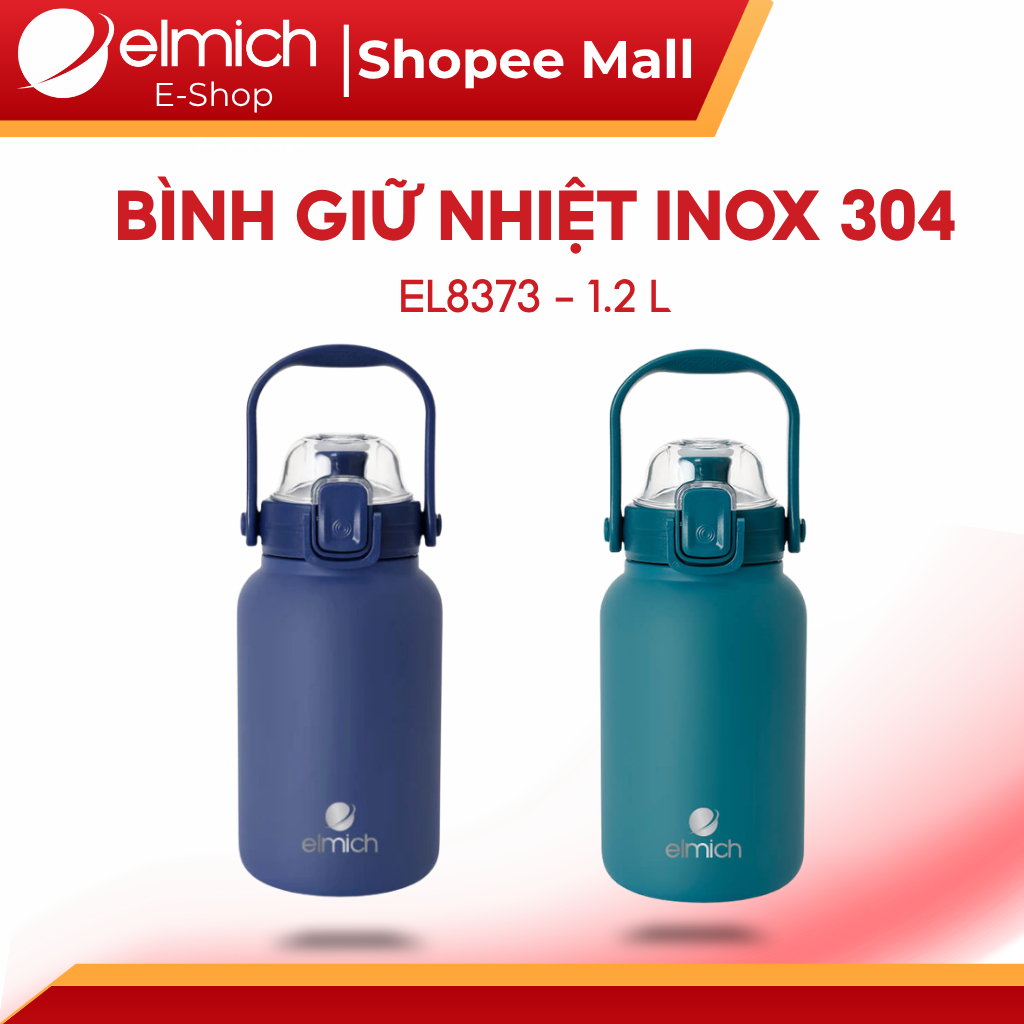 Bình Giữ Nhiệt Elmich 8373 Inox 304 an toàn, Dung Tích Lớn 1.2L Có Ống Hút, Quai Xách Giữ Nhiệt Lâu