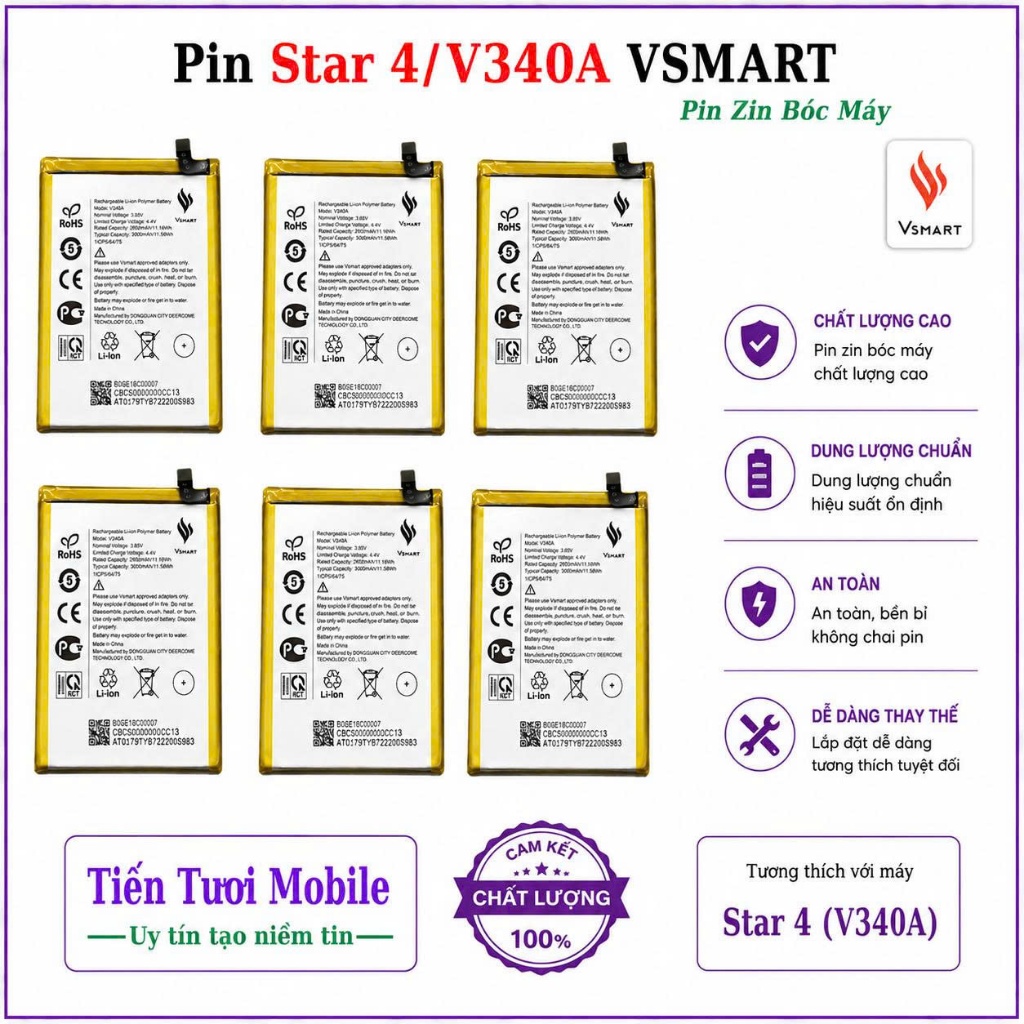 Pin Vsmart V340 / Star 4 zin bóc máy
