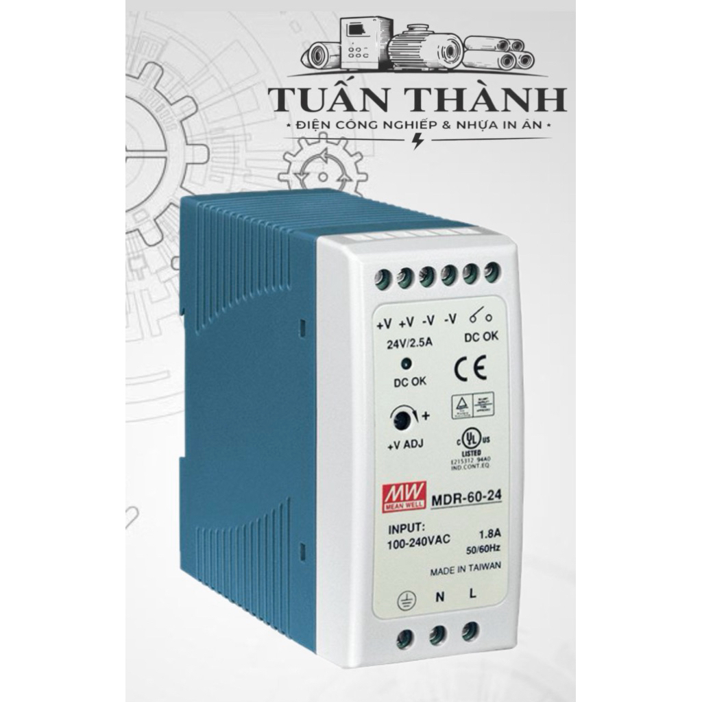 Nguồn Cài Thanh Ray 24V 60W MDR-60-24 MINWELL