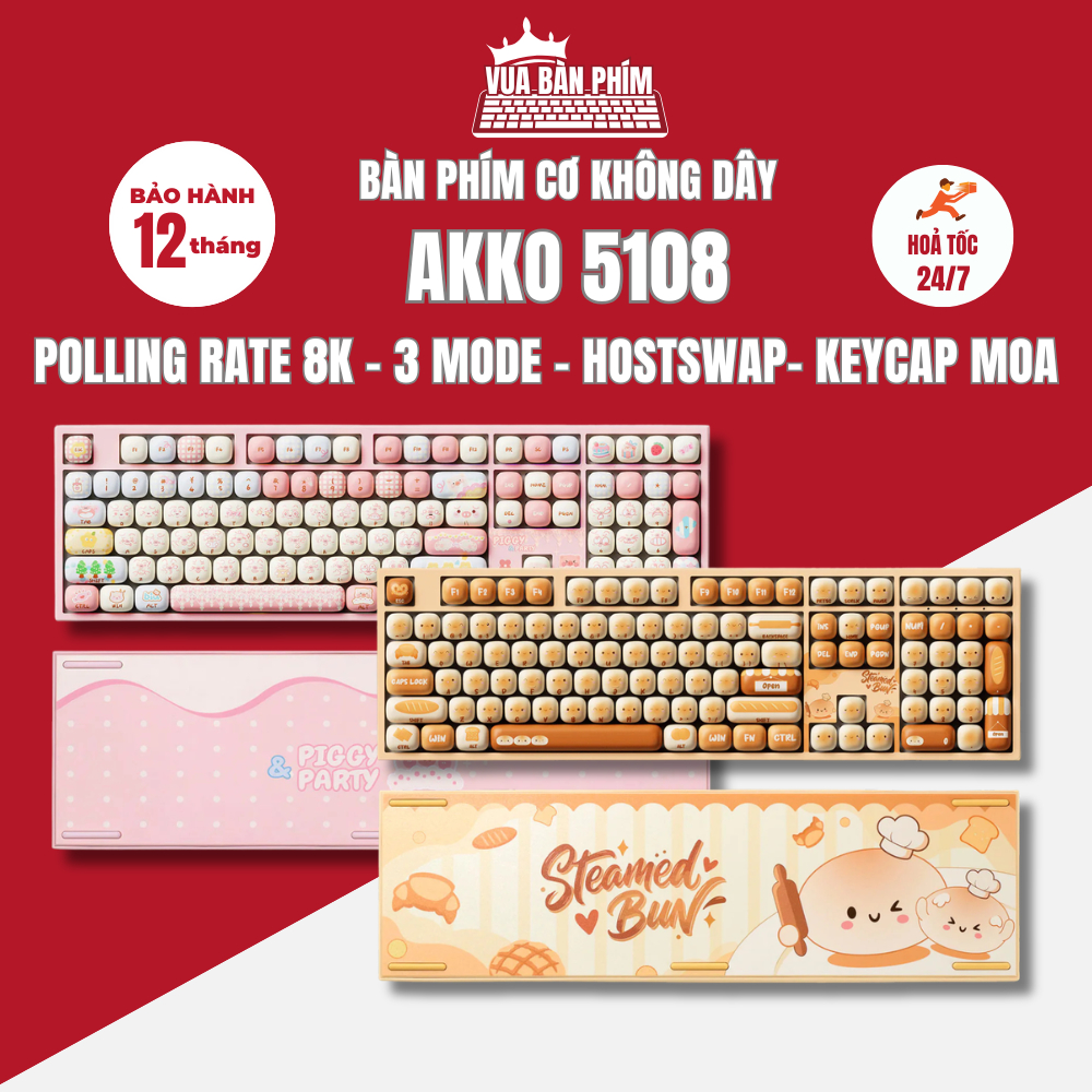 Bàn phím cơ không dây Akko 5108 / mg108b keycap Mantou Paradise / Pig Party layout 108 phím , led rg