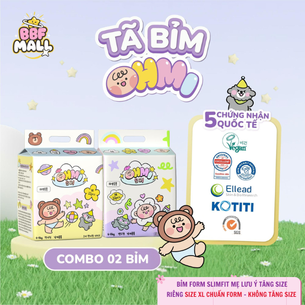 Combo 2 Bịch Bỉm OHMI Hàn Quốc - Khô Thoáng, Siêu Thấm Hút - Tã Bỉm Dán/Quần Đủ Size Cho Bé
