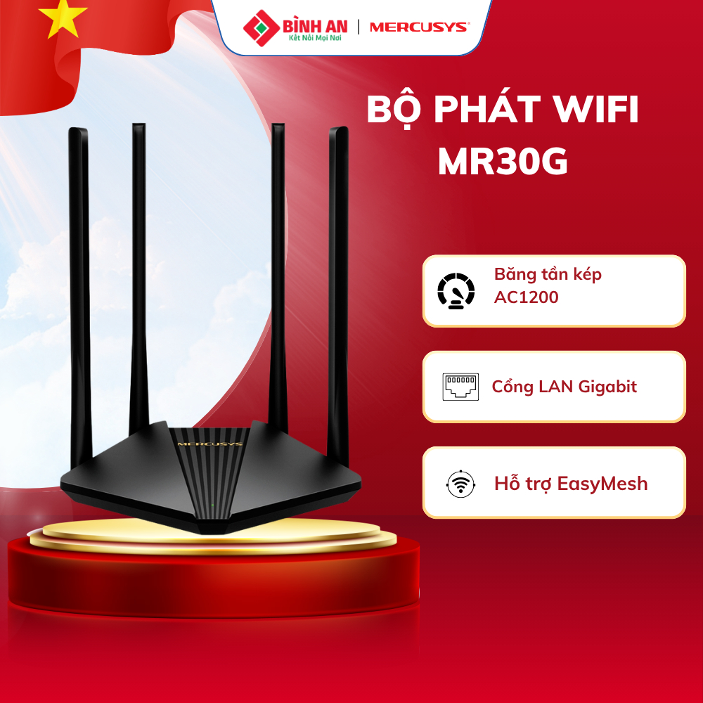 Bộ Phát Wifi Mercusys MR30G Băng Tần Kép Chuẩn AC Tốc Độ 1200Mbps Cổng LAN Gigabit
