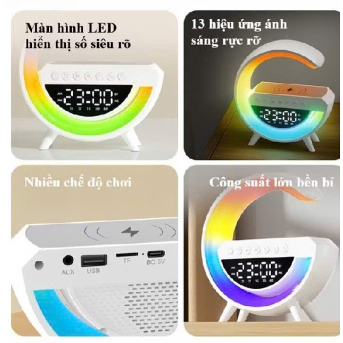 Loa Bluetooth Decor Chữ G Loa Nghe Nhạc BT3401, Âm Bass Mạnh, Tích Hợp Sạc Không Dây 15W, Đồng Hồ