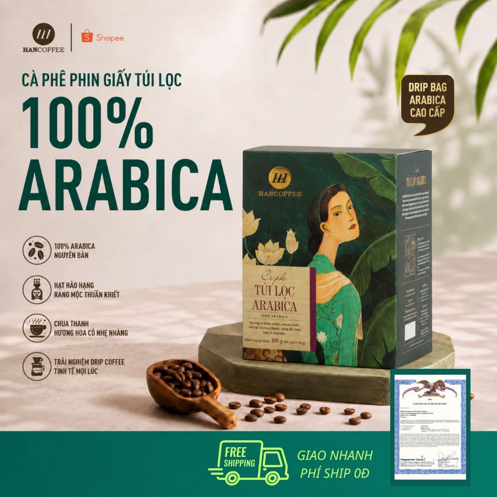 Cà Phê Pha Phin Túi Lọc Arabica Hancoffee Vị Đắng Êm Chua Nhẹ, Hậu Vị Ngọt Kéo Dài