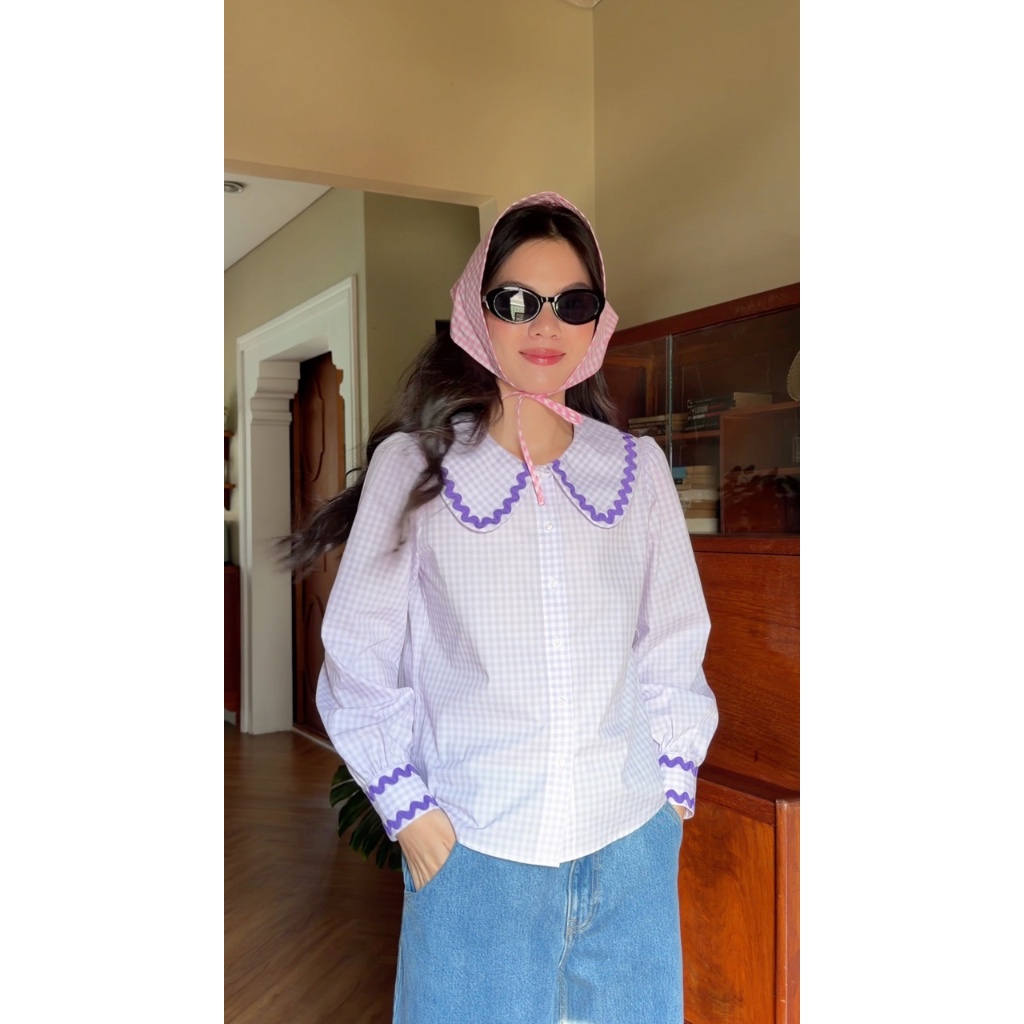 TheBlueTshirt - Áo sơ mi caro tay dài kiểu bèo tay nhún cho nữ - Jessie Shirt - Women | BigBuy360 - bigbuy360.vn