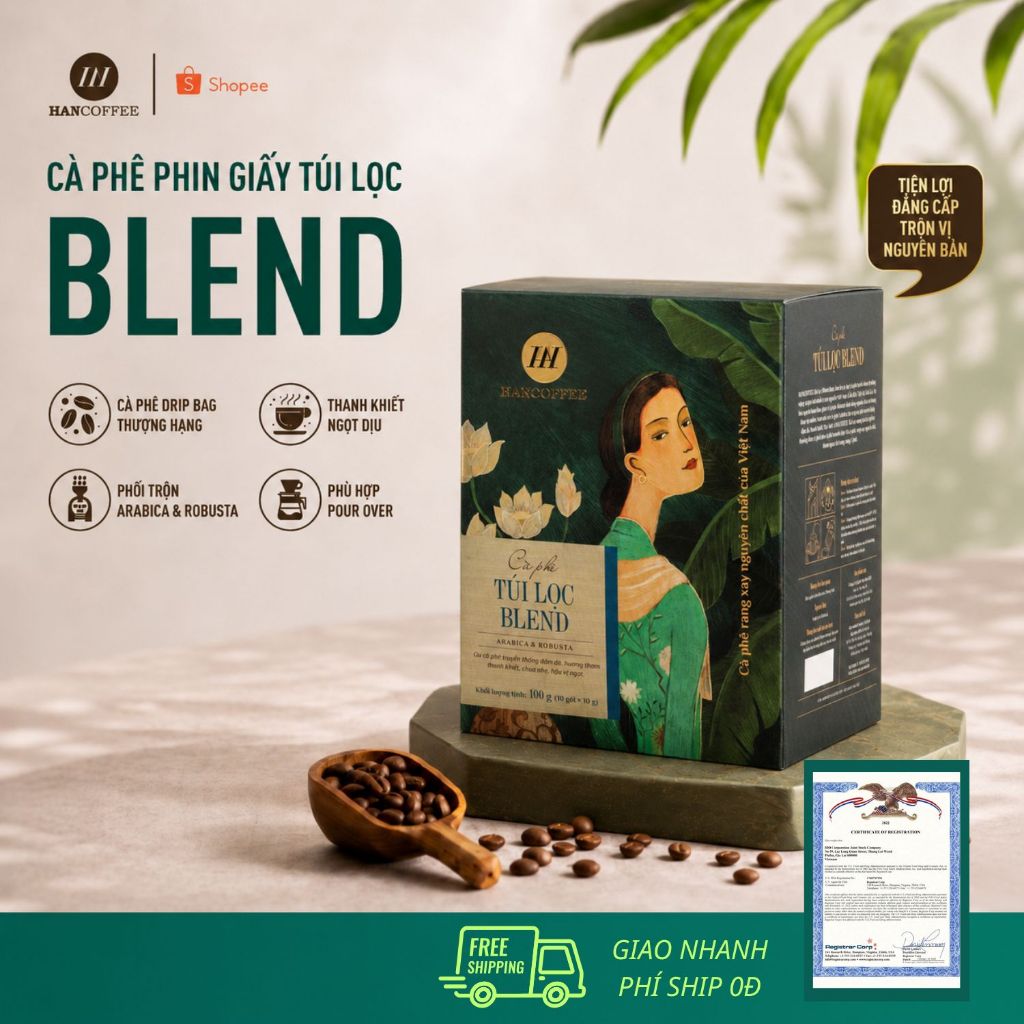 Cà Phê Pha Phin Túi Lọc Blend Hancoffee Chất Lượng Tuyển Chọn Cao Từ Arabica Cầu Đất Mix với Robusta