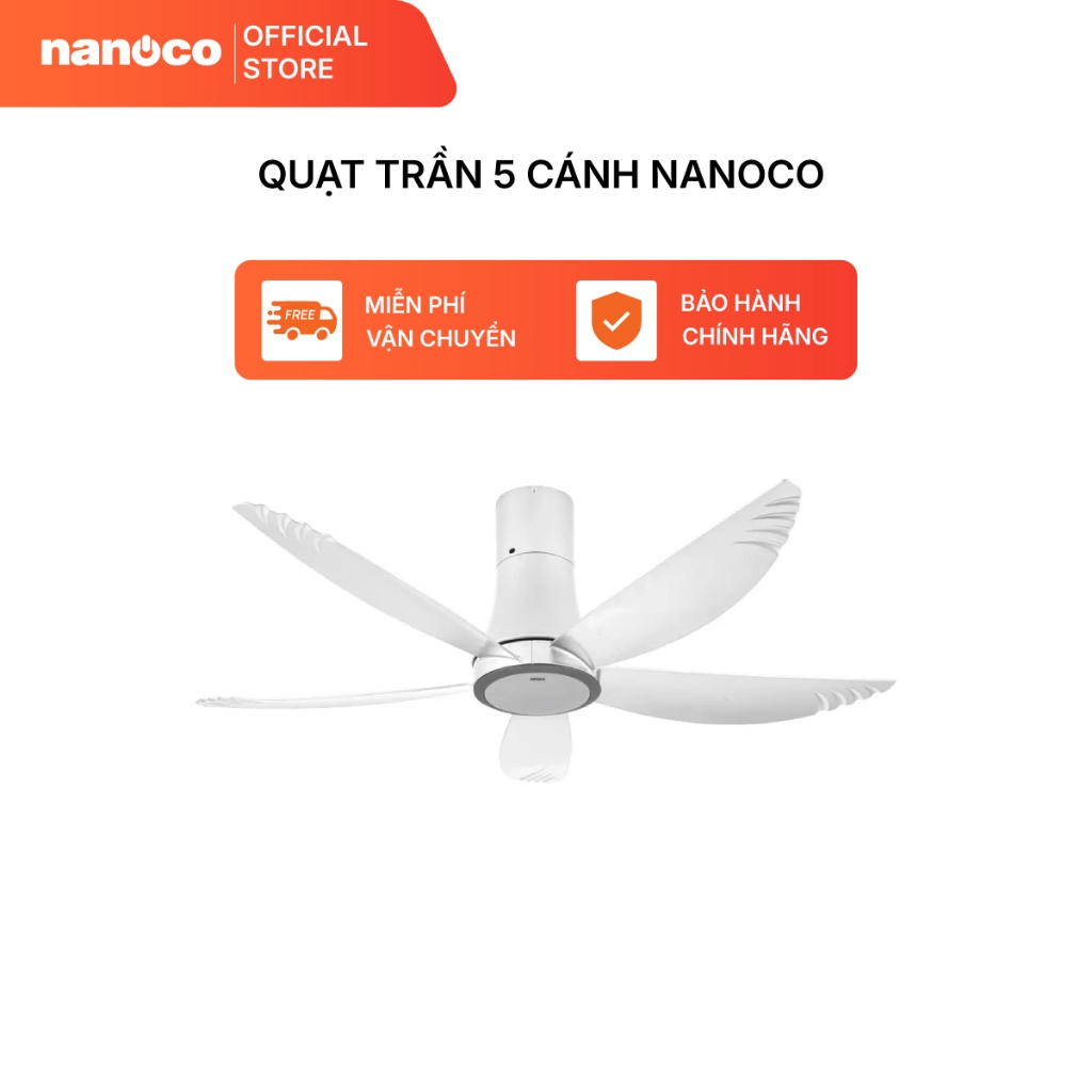Quạt trần 5 cánh - Đèn Led có remote Nanoco model NCF5653-WL ( Công suất 69W, động cơ DC)
