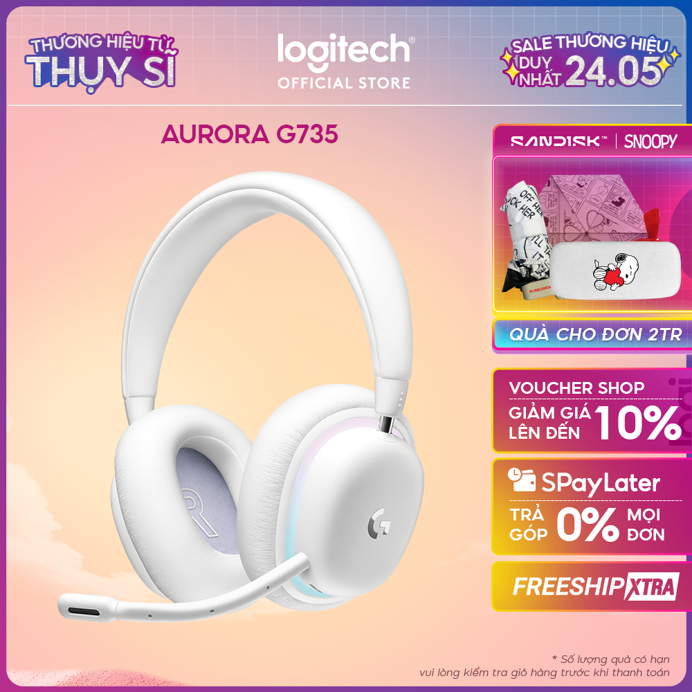 Tai nghe gaming không dây Logitech G735 Aurora Bluetooth & LIGHTSPEED, RGB PC Mac